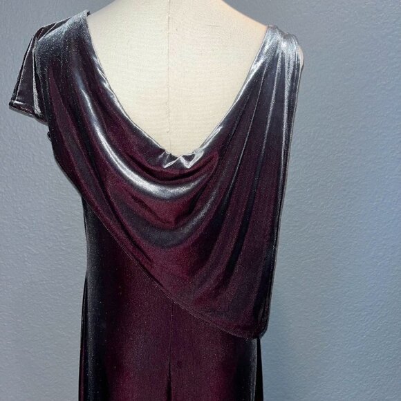 90's CACHET Shimmery Iridescent Asymmetrical Maxi Dress Formal Gown EUC Size 10 - Picture 6 of 11